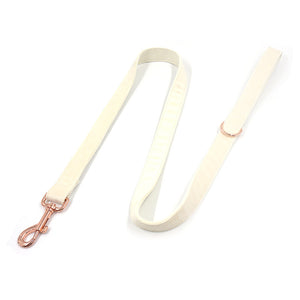 Dog Collar Leash Bow Tie Set | Velvet Cream with Rose Gold Buckle Dog Set 